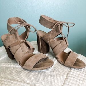 Faux suede block heels